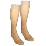NuVein Medias de compresión traslúcidas, soporte de 15-20 mmHg, nylons de denier mediano para mujer, altura hasta la rodilla, punta cerrada, beige, talla M