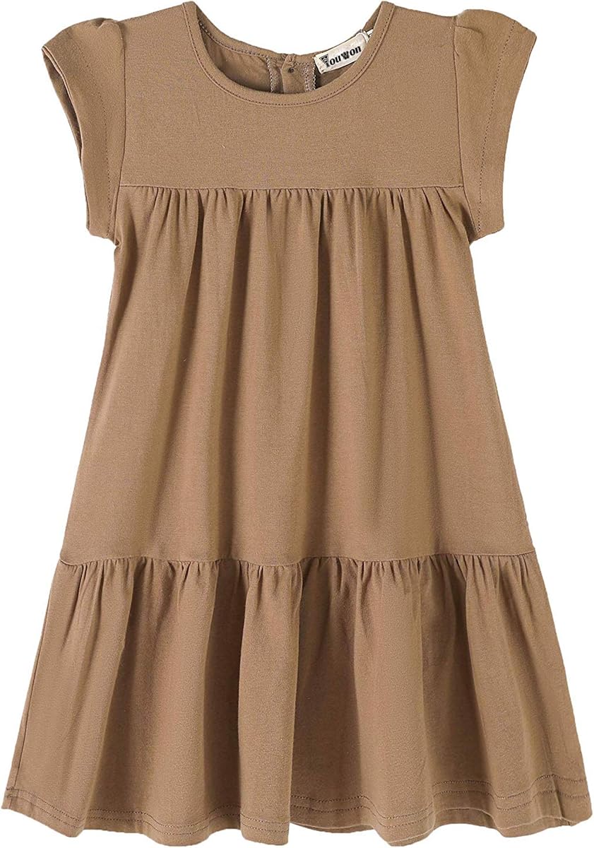 Youwon Girls Dress Short Sleeve Solid Color Tunic A-Line Tiered Swing Dress 2-6 7-16