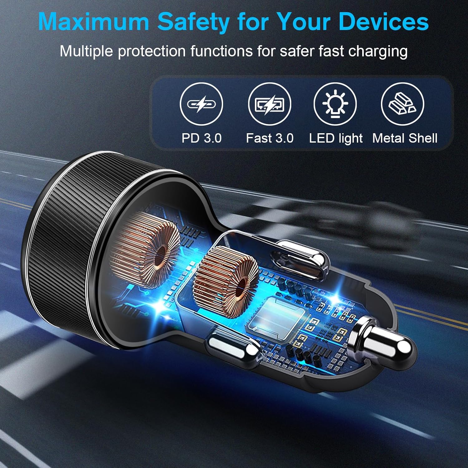 Canjoy 90W Car Charger USB C, 4-Port Super Fast Charging Cigarette Lighter Plug, Dual 45W USB-C & USB-A Car Charger Power Adapter for iPhone 17 16 15 14 13 12, iPad, Galaxy, Tablet, Android (5 Pack)