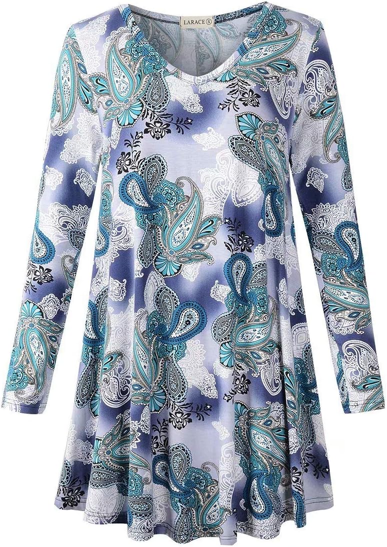 LARACE Long Sleeve Tunics Tops Plus Size for Women V Neck Loose Fit Flowy Clothing for Leggings