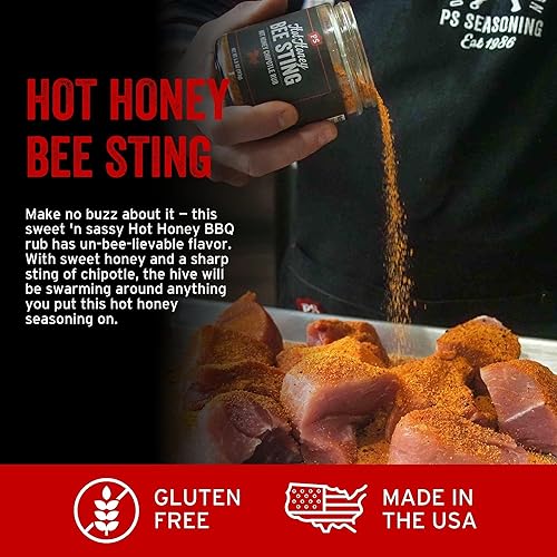 Miniatura 3 de PS Seasoning Bee Sting - Condimento y frote para ahumar, asar a la parrilla, hornear, sabor a chipotle dulce y picante, condimentos secos para