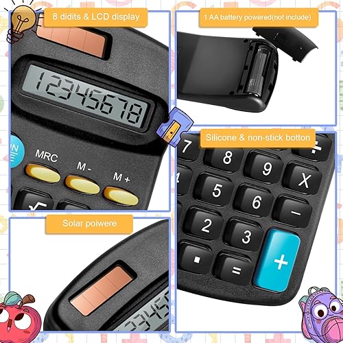 Miniatura 3 de Paquete de 36 mini calculadoras negras de tamaño de bolsillo, calculadoras básicas para estudiantes en ángulo de mano, pantalla de 8 dígitos,