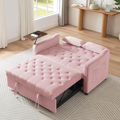 Miniatura 166 de sofá cama de terciopelo de 58 pulgadas, convertible 3 en 1 con bolsa de almacenamiento y respaldo ajustable, perfecto para espacios pequeños, sala 7