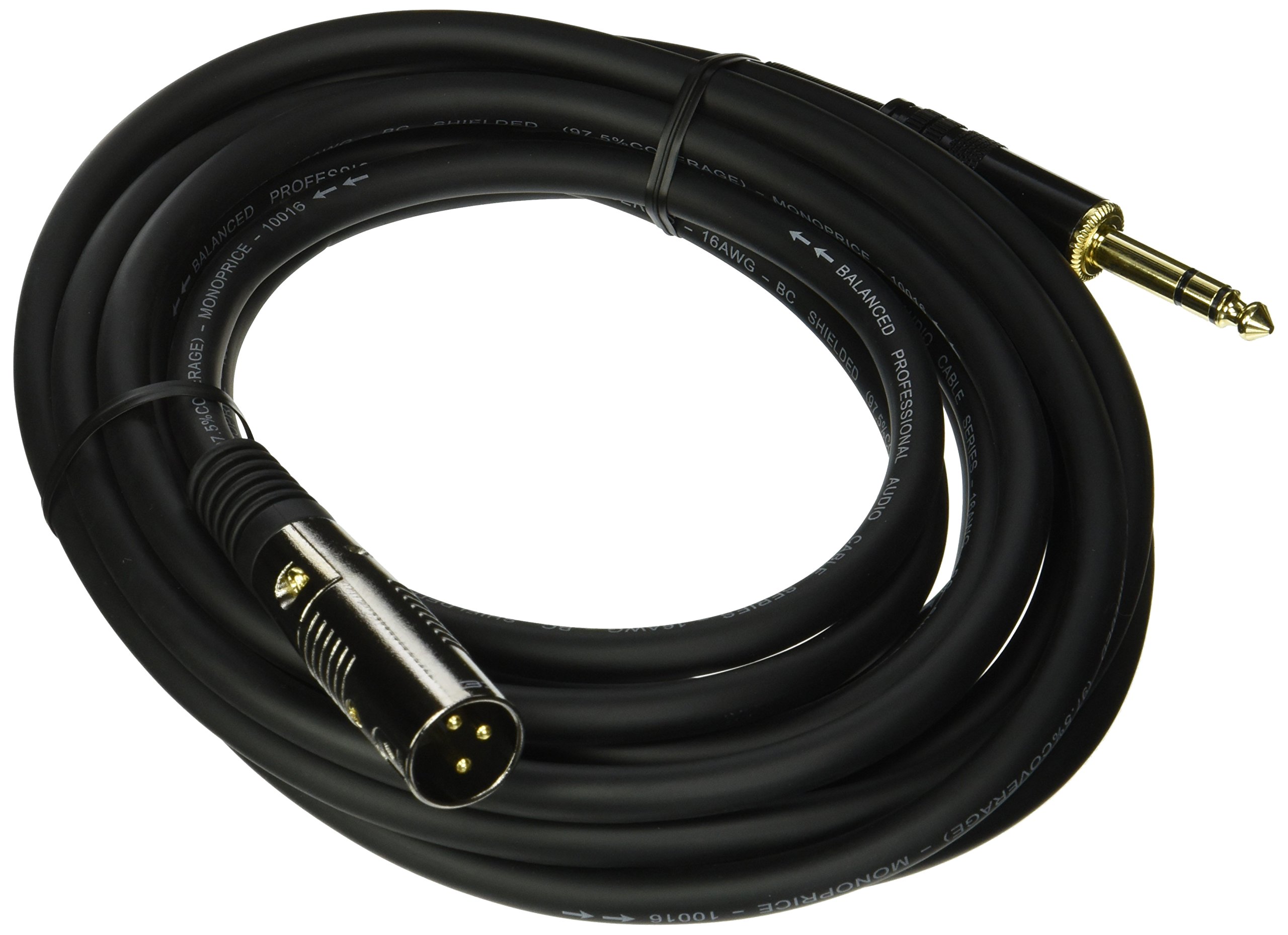 Monoprice 104759 1.5-Feet Premier Series XLR Male to 1/4-Inch TRS Male 16AWG Cable Black