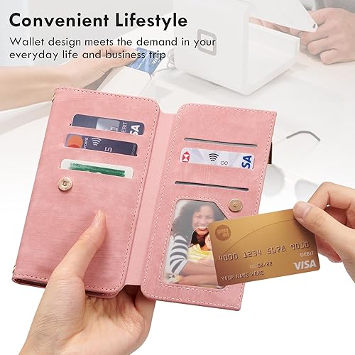 Miniatura 3 de ZCDAYE Funda para Samsung Galaxy A14 5G, 9 ranuras para tarjetas, funda de piel sintética premium con correa de mano, función atril, cierre