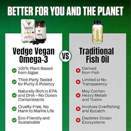 Miniatura 5 de VEDGE Vegan Omega 3 Multivitamin for Women and Men – Plant-Based Algal EPA & DHA + Vitamin B12, Vitamin D, K2, Magnesium, Zinc & Selenium – 30-Day
