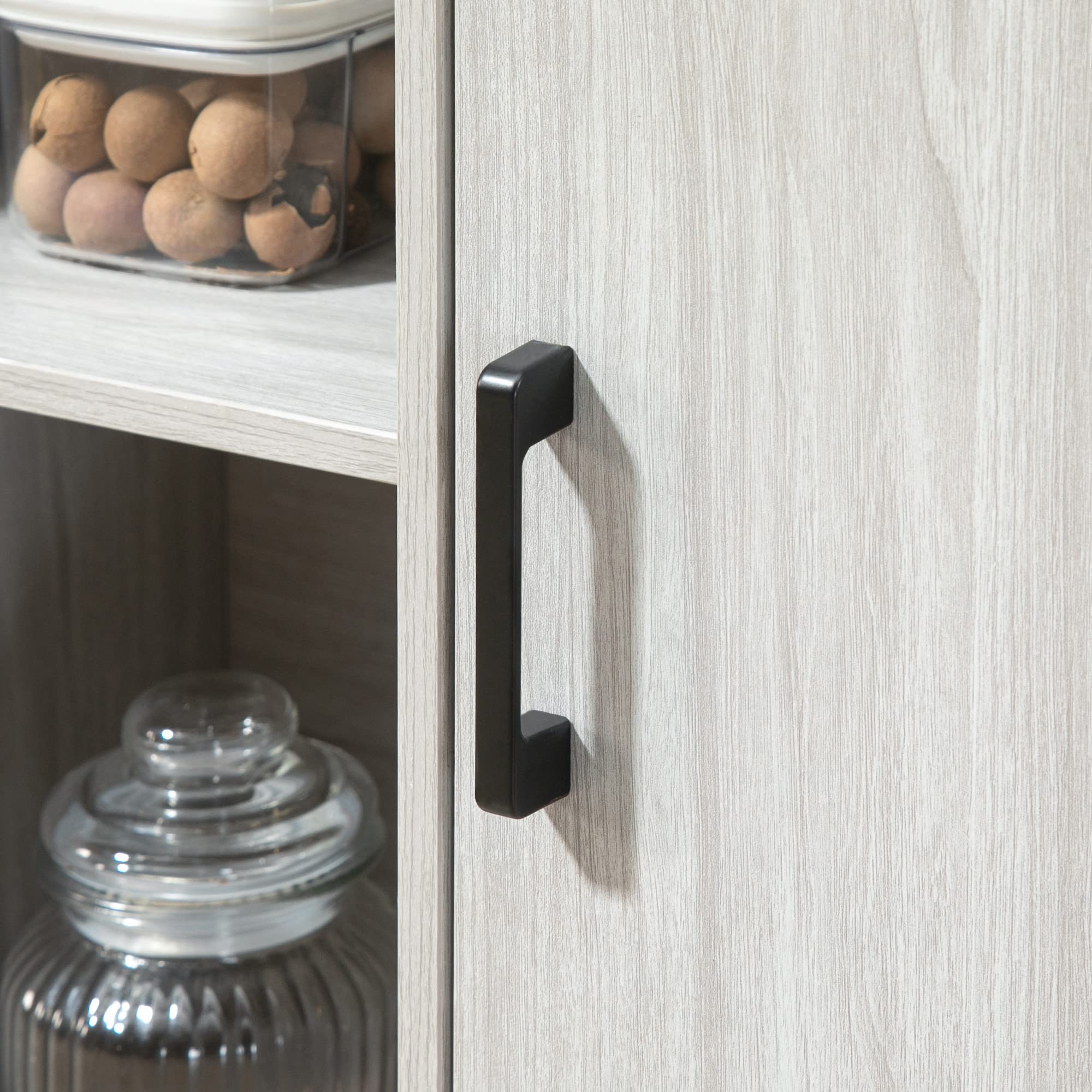 HOMCOM Credenza Moderna in Legno Mobile Cucina 100x34x87.2cm Grigio Chiaro | 2 Armadietti e Ripiani, per Ingresso