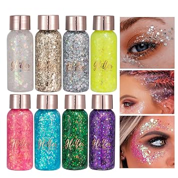 Mermaid Sequins Chunky Glitter Liquid Eyeshadow Glitter Body Gel Festival Glitter Cosmetic Face Hair Nails Makeup Long Lasting Sparkling 30 g (#108 Dark Purple) abc15
