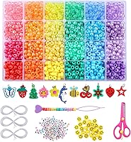 Vista 12 de Juego de 2600 cuentas de poni, juego de cuentas Kandi arcoíris de 18 colores, kit de fabricación de joyas de plástico mate multicolor