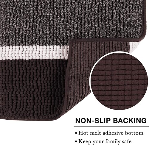 Miniatura 4 de Tapete de baño de felpa de chenilla de microfibra, diseño de rayas degradadas, ultrasuave, lavable, tapete de baño