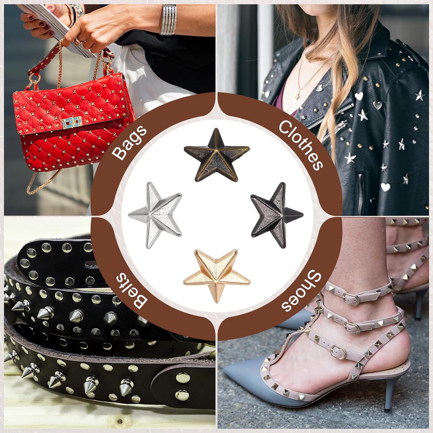 PATIKIL 12.5mm Star Rivets, 25 Sets Leather Rivets Studs Rivets Double Cap Spikes Rivet for Leather Crafting for Decor Repair DIY Clothing Belts Bags Shoes, Gold Tone