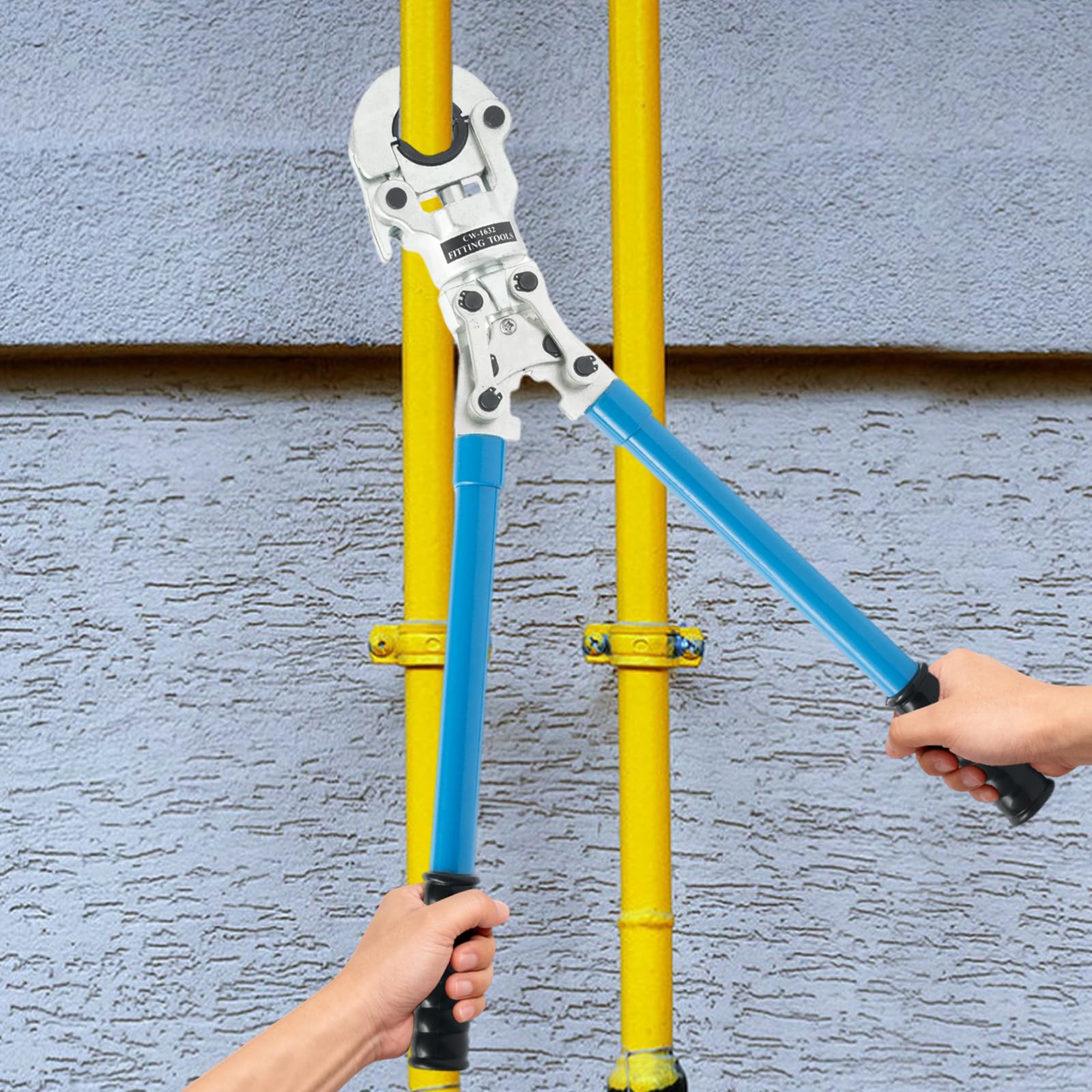 Juego de alicates de prensado, herramienta de prensado TH V-Kontur PEX, herramienta de crimpado, 16-32 mm, tubo de aluminio, tubo de aluminio, color azul