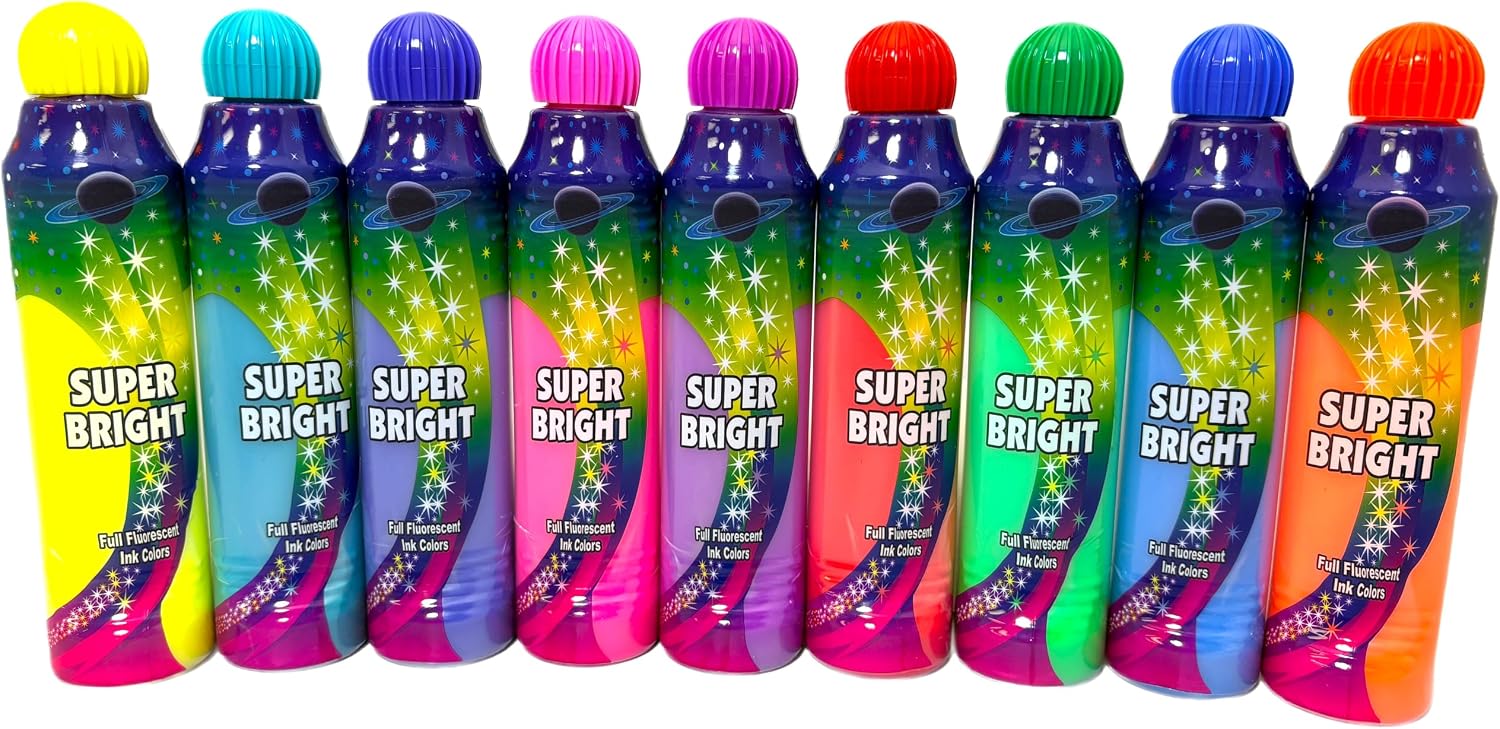 Dab-O-Ink SUPER BRIGHT - 4 oz. - Fluorescent Bingo Daubers, Multi-Color Rainbow Set, 9 Pack