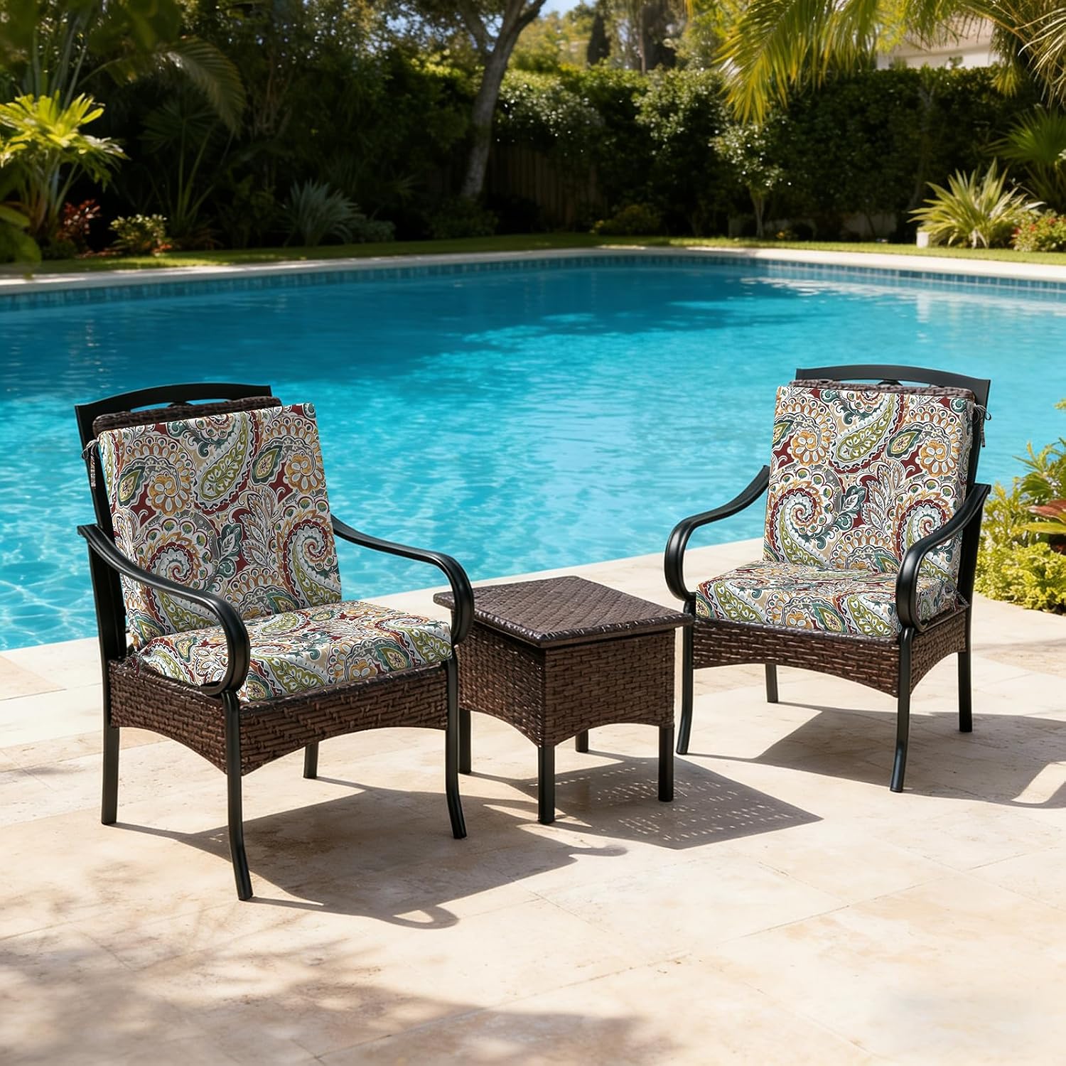DYTXIII Outdoor Midback Chair Cushions Set of 2-20"x17" Water Repellent & Fade-Resistant Patio Seat Cushions with High-Resiliency Foam, Non-Slip Ties for Dining, Balcony Furniture-Paisley Chilli