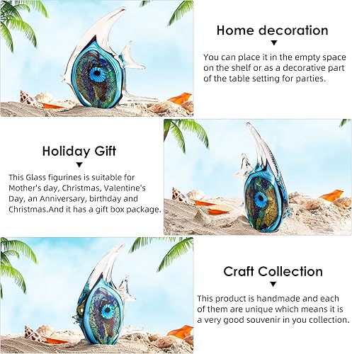 Miniatura 5 de EUSTUMA Figuras de peces de caracola de vidrio soplado a mano,Adorno de animales marinos para decoración del hogar,Colección de animales marinos