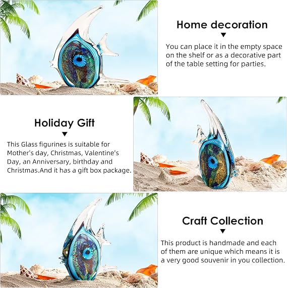 EUSTUMA Hand Blown Glass Conch Fish Figurines,Sea Animal Ornament for Home Decor,Sea Animals Collection for Birthday Gift,Glass Seashell