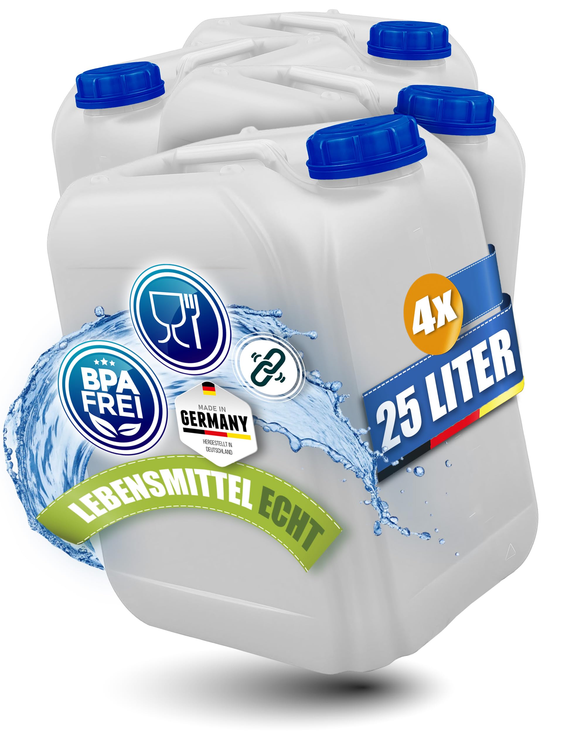 Kosmetex 25L Kanister, BPA frei & lebensmittelecht, Made in Germany | Wasserkanister 25 Liter für Camping, Garten, Gewerbe & Haushalt, Robust, Geschmacksneutral für Wasser & Getränke