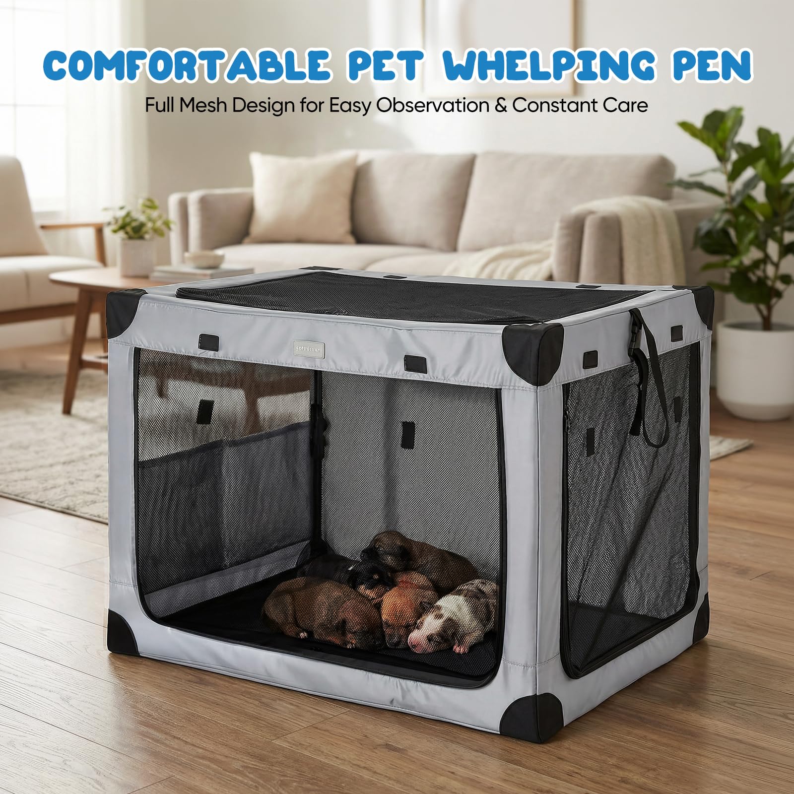 Transportín para Perros Plegable, 81.5 x 59 x 59 cm, para Perros Medianos | Capacidad Hasta 30kg, Ventanas de Malla, Tejido Resistente al Agua, Incluye Almohadilla Suave, Ideal para Viaje, Coche y Casa
