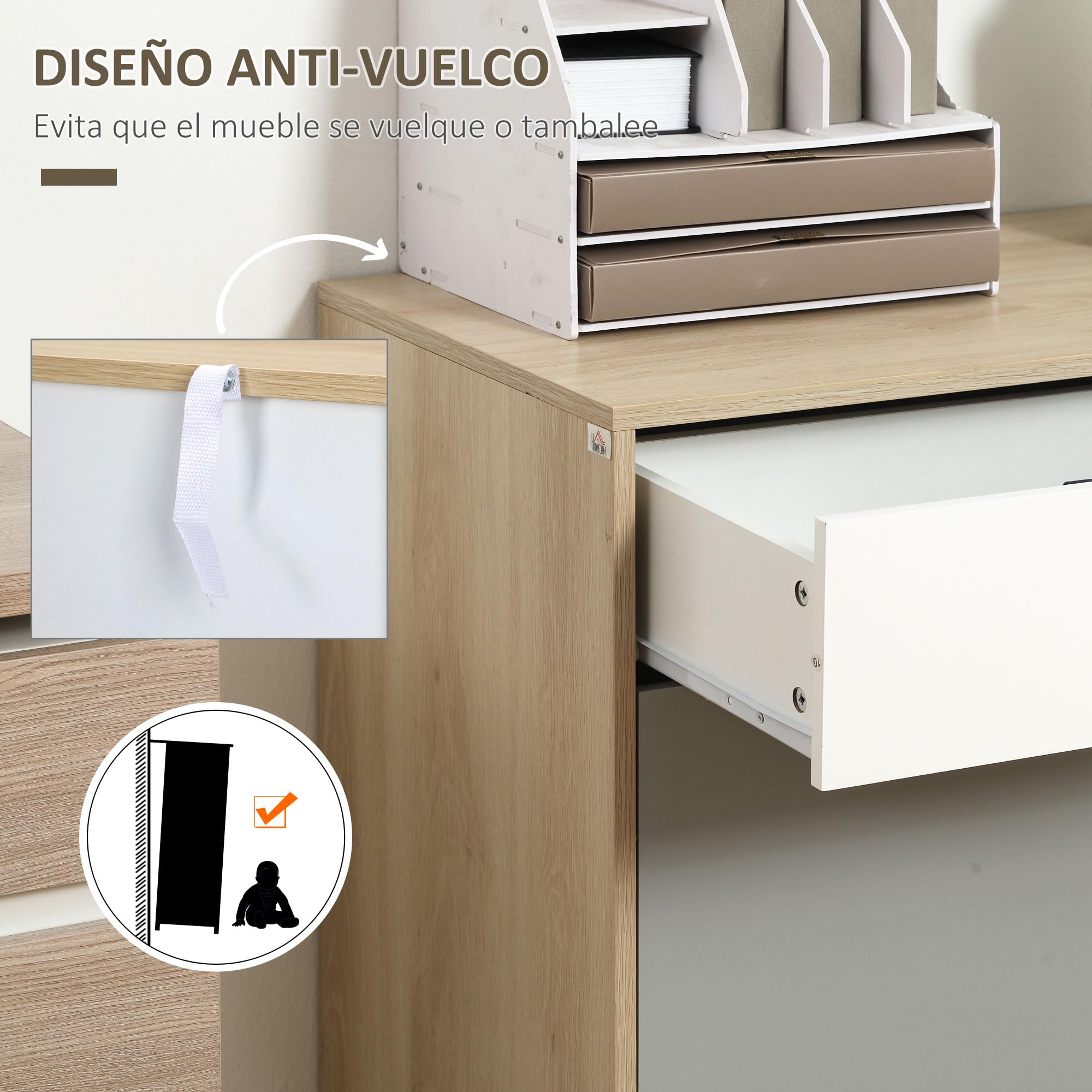 HOMCOM Aparador Auxiliar con 2 Armarios Cerrados 100x40x79,5 cm Multicolor | 2 Cajones, Mueble de Almacenamiento de Salón, Patas Elevadas de Madera de Pino, para Cocina Dormitorio Entrada