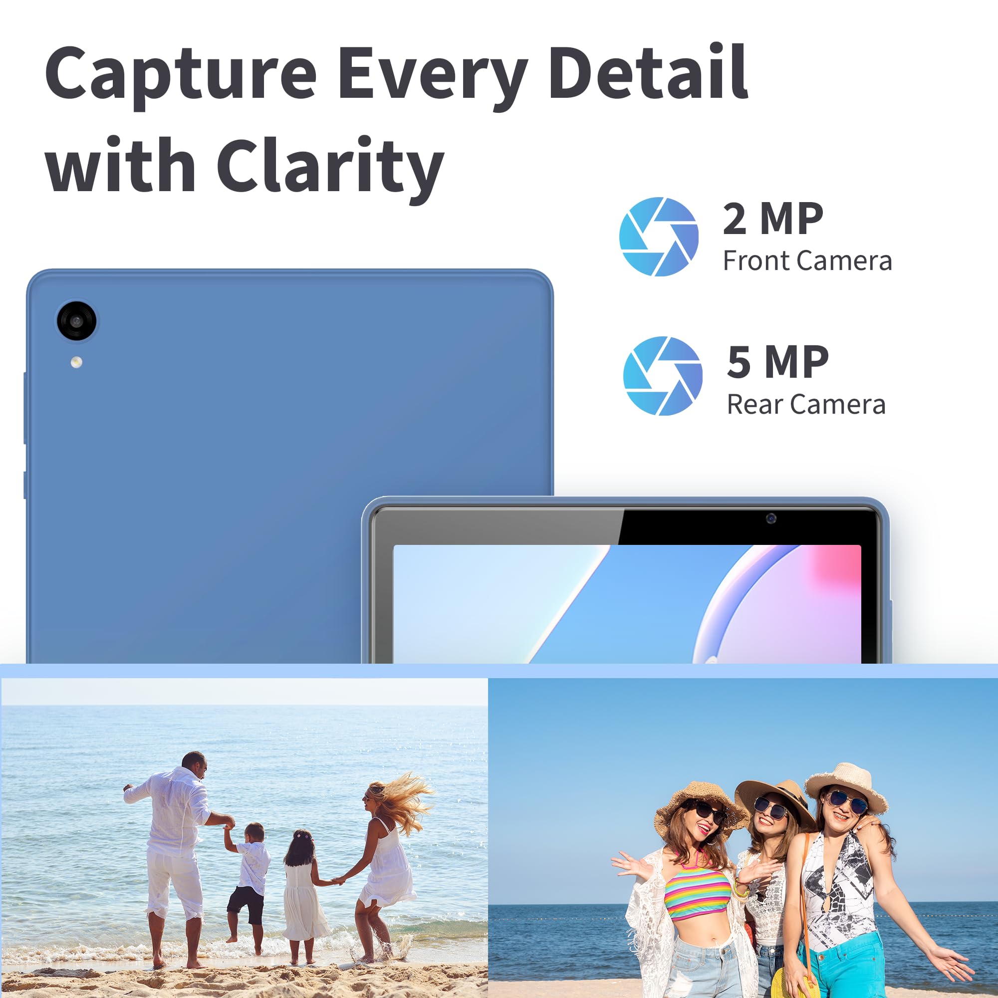 Veidoo Tablet Android, tablet da 10,1 pollici con 3 GB di RAM + 32 GB di ROM, processore Octa-Core, WiFi, BT 4.0, touchscreen HD IPS, doppia fotocamera, lunga durata della batteria (blu gioiello)