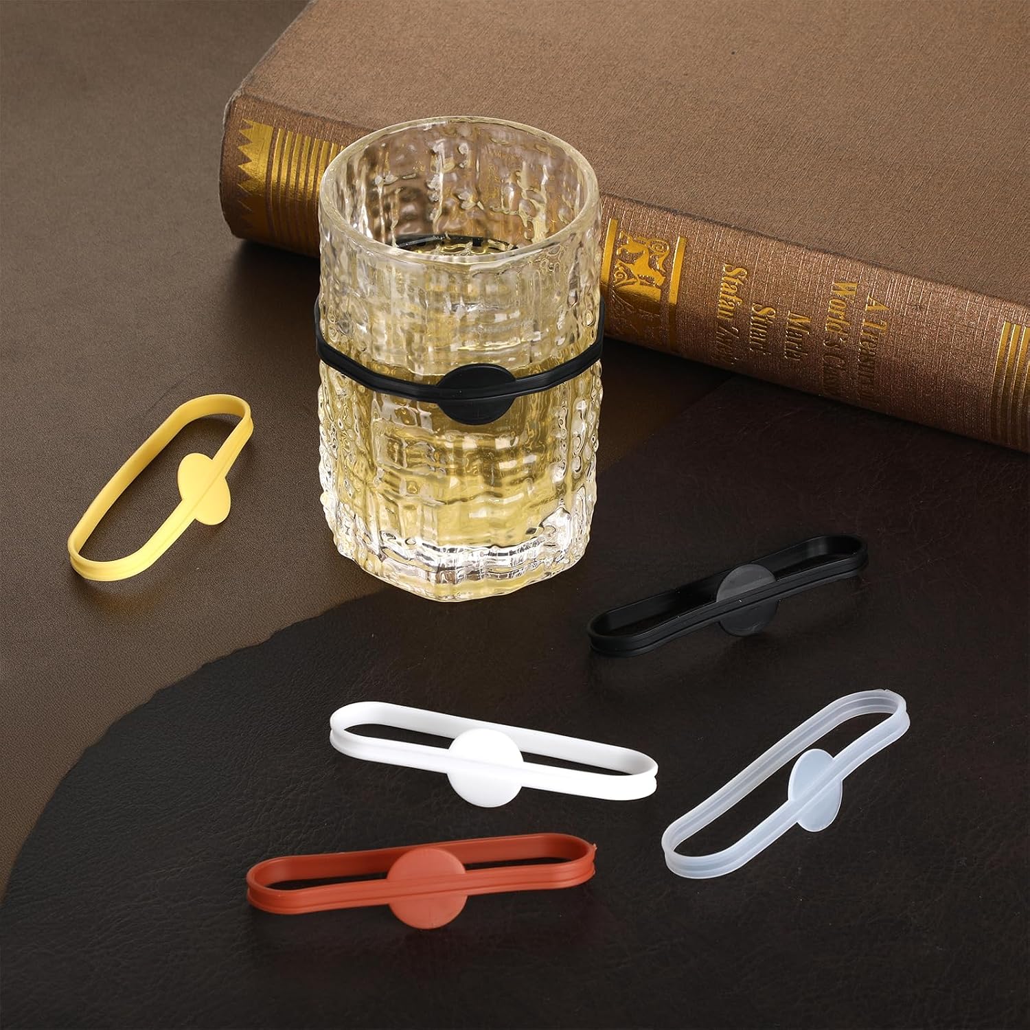 24pcs Drink Markers for Glasses Silicone Cup Markers Bottle Strip Tag Drink Labels Name Band Cocktail Drink Markers Water Bottle Charms Wine Glass Markers for Drinks Party Bottle Identification