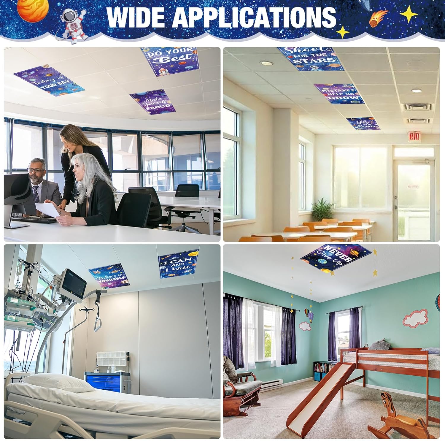 Capoda 12 Pcs Fluorescent Light Covers for Ceiling Lights 4 x 2 Ft Magnetic Space Light Covers Positive Fluorescent Ceiling Shade Filters for Classroom Home Hospital Office Cubicle Decor