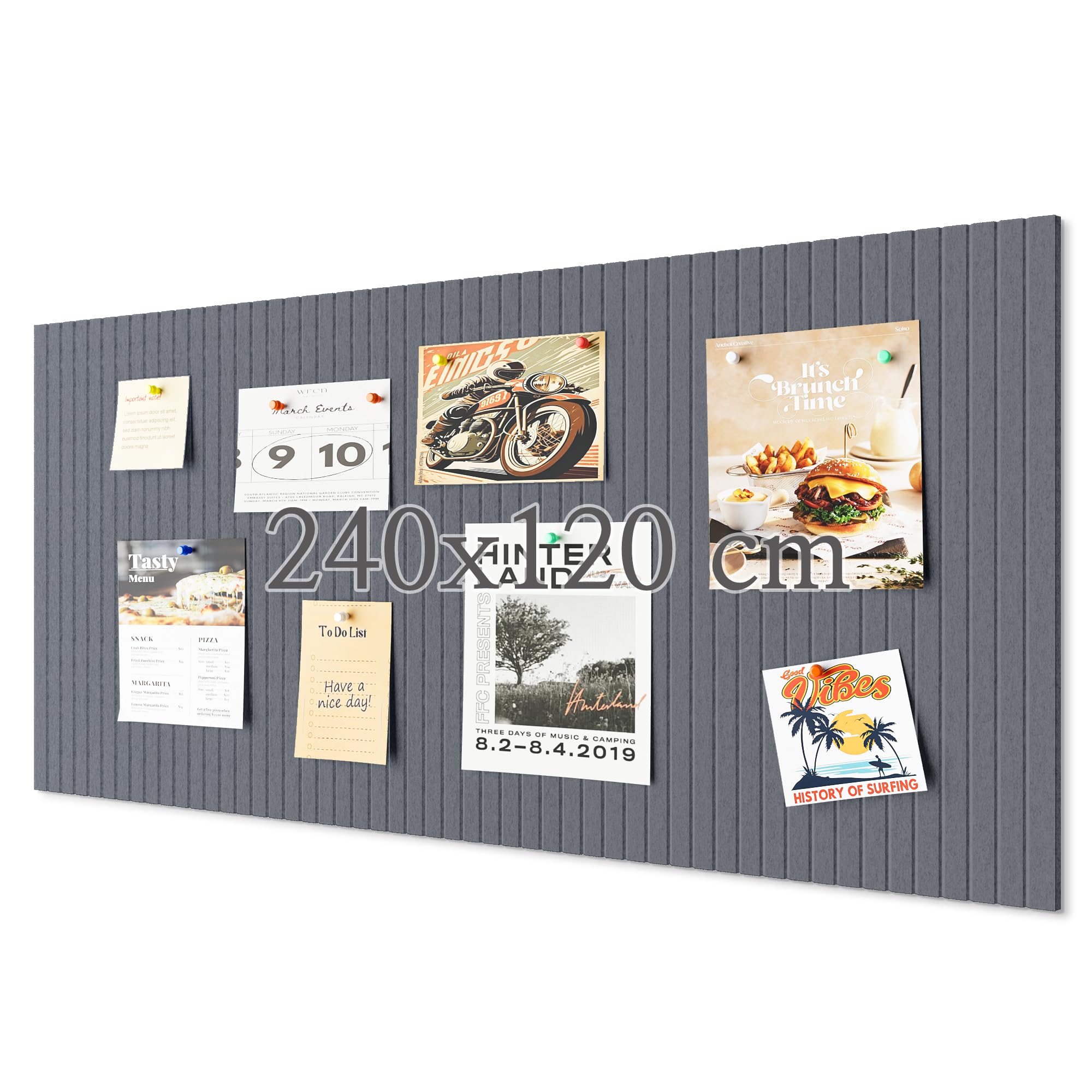 240x120 cm Korktafel große Pinnwand, dekorative Pinnwand aus Filz, 0,9cm dick, faltbare Fototafel mit selbstklebendem Klebeband, Sichttafel für Wände in der Schule - Dunkel grau