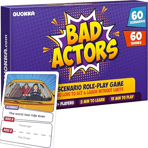 QUOKKA Juego de charadas y adivinanzas para la familia, 120 escenarios divertidos y tarjetas de peculiares perfecto para noches de juegos