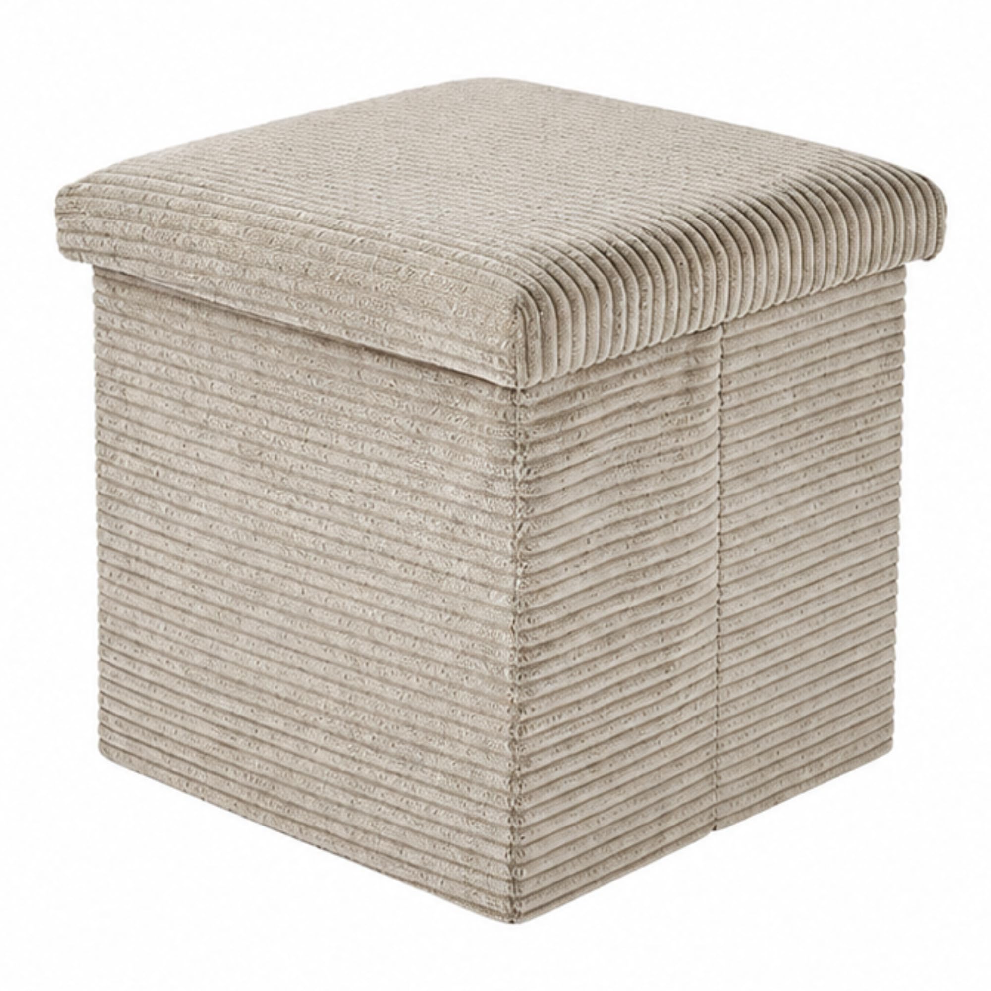 DANIEL JAMES Housewares Folding Ottoman Storage Cube – Compact Padded Footstool Storage Box Chest with Lid for Bedroom, Hallway, Living Room - Corduroy or Teddy Boucle (Taupe, Corduroy)