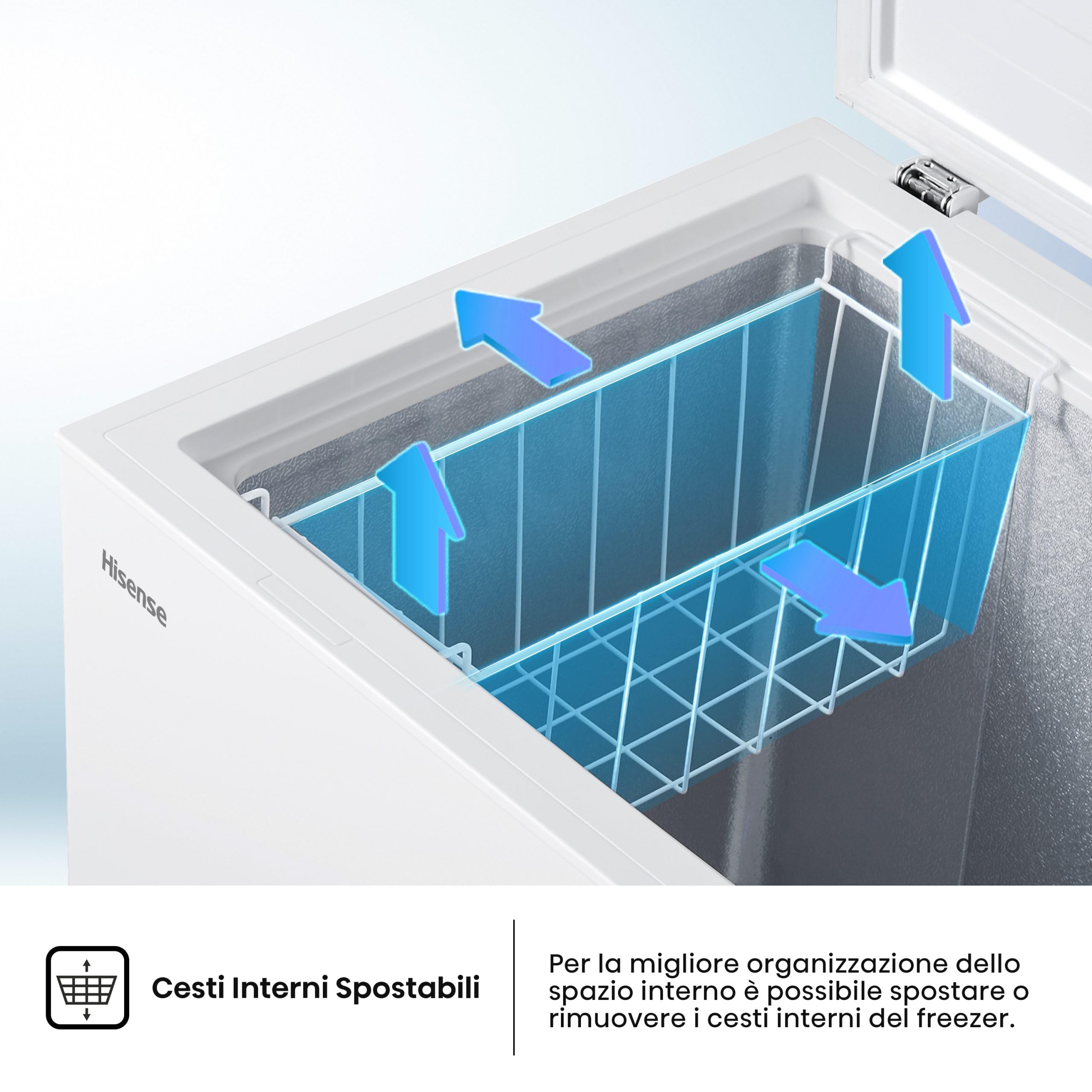 Hisense FT145N1AWE Gefriertruhe 140 Liter, LED-Beleuchtung, super leise 40 dB, E-Klasse, (L*B*H): 60,6 × 55,9 × 85,8 cm, weiß