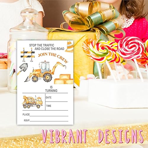 Miniatura 4 de Construction Zone Invitación para fiesta de cumpleaños, excavadora, camión volquete invitaciones para niños, adolescentes, niños y niñas, 20