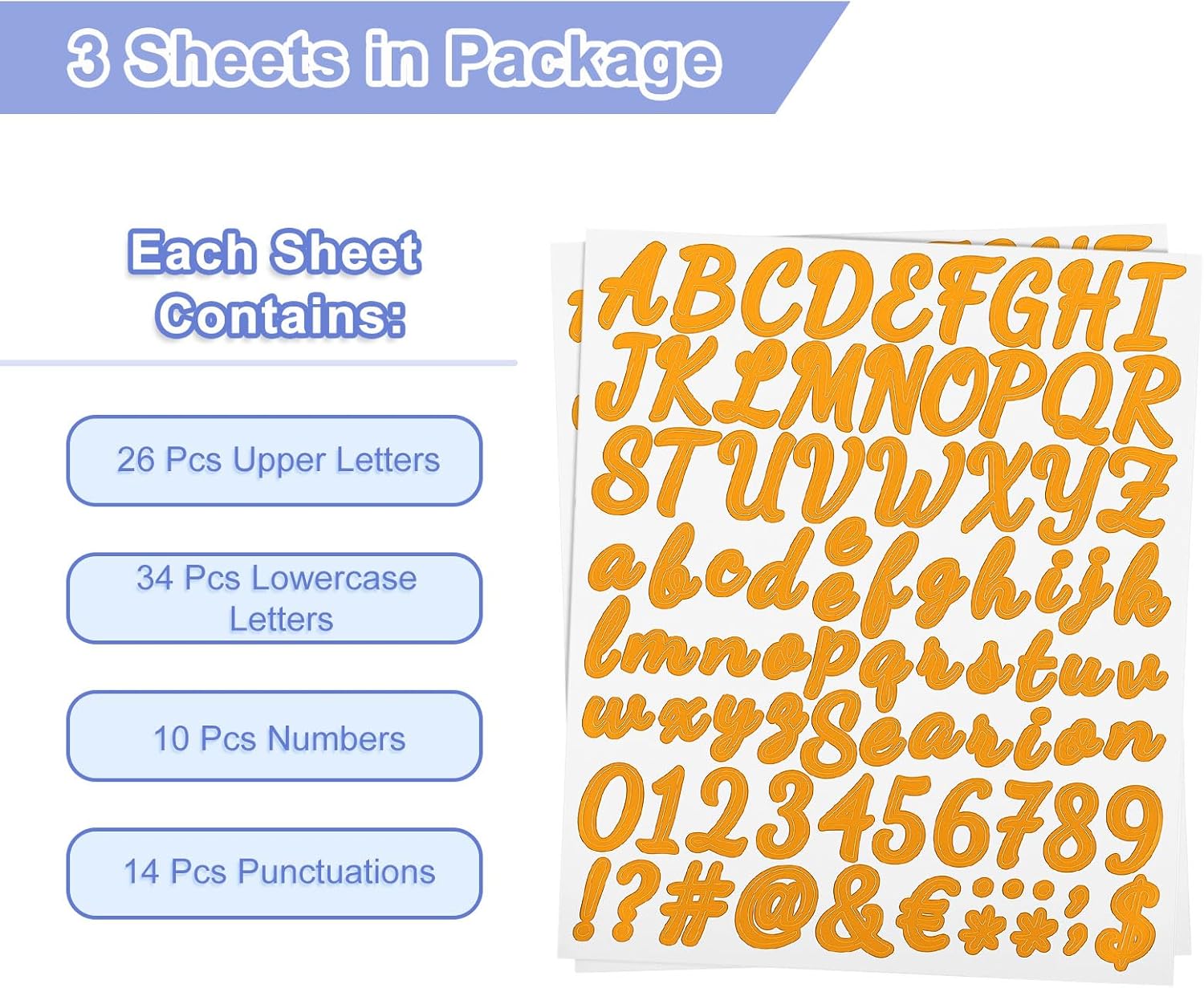 uxcell 3 Sheet 252 Pcs Letter Number Stickers Kit, 1 Inch Self Adhesive Vinyl Cursive Alphabet Decals Script for Mailbox Sign DIY Crafts Decor, Orange