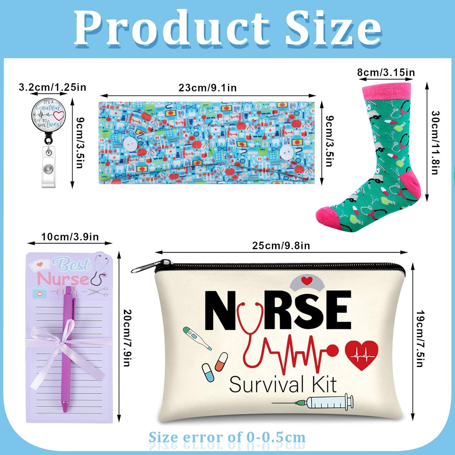 Hotop 36 Pcs Nurse Week Gifts Survival Kit Accessories for Work Badge Reel Makeup Cosmetic Bag Stockings Notepads with Pen Nursing Headbands Buttons Mask Nurses Doctors