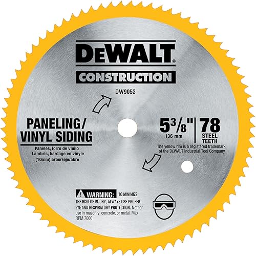 DEWALT Hoja de sierra circular 5 38 pulgadas 80 dientes corte de vinilo DW9053