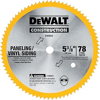 DEWALT DW9053 5-3/8-Inch 80 Tooth Paneling and Vinyl Cutting Steel Saw Blade with 10 mm Arbor