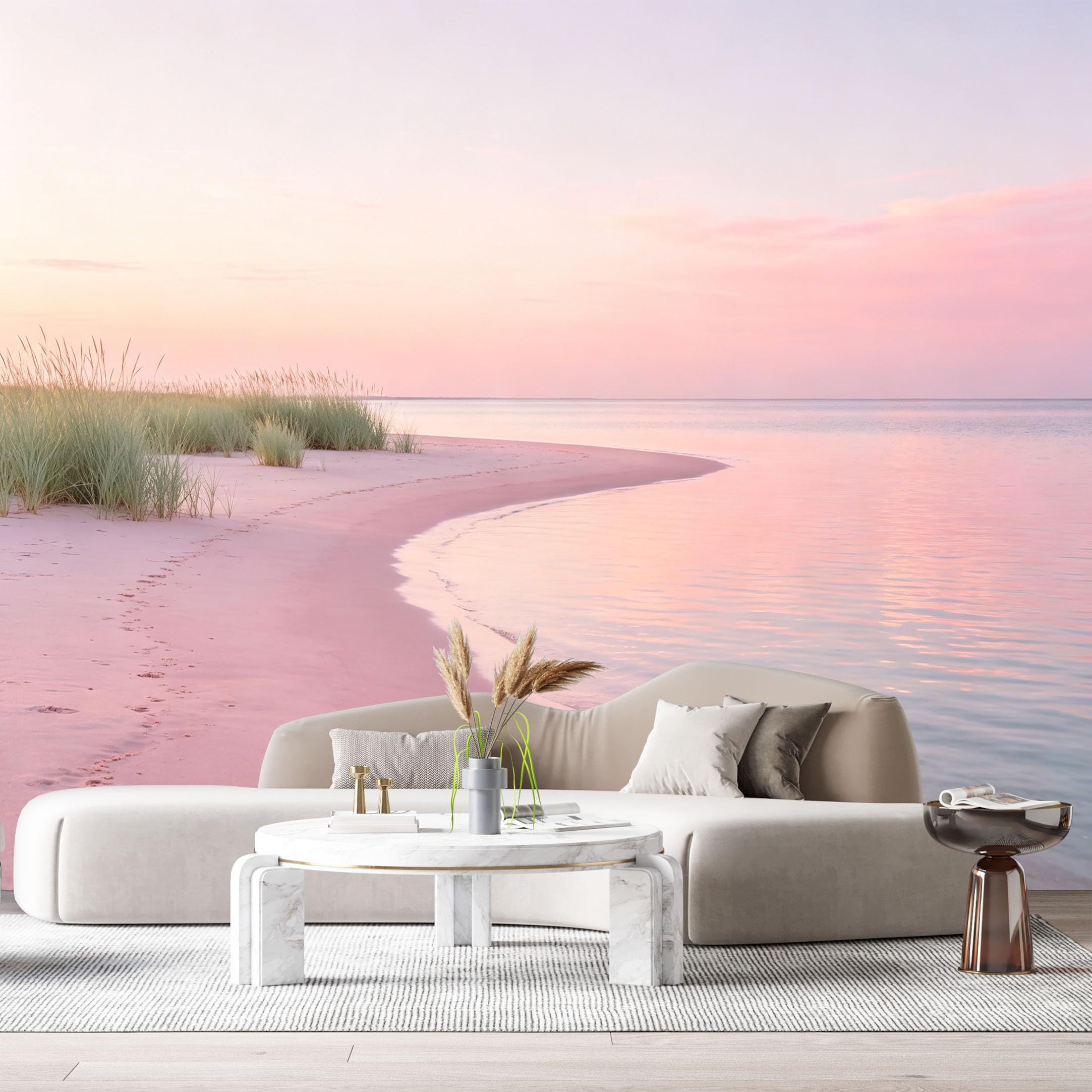 Custom Size Wall Murals Coastal Pink Beach Sunset Ocean Shore SelfAdhesive Wall Fabric Removable Large Wallpaper for Photo Living Room
