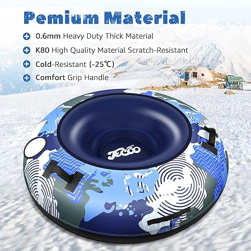 Miniatura 3 de Tubo de nieve inflable resistente para niños pequeños y adultos, material grueso resistente al frío con correa de remolque y asas reforzadas,