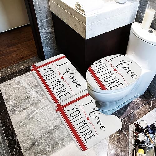 Miniatura 3 de Gulidi Juego de 3 tapetes de baño de San Valentín, decoración con frase en inglés Happy Valentine I Love You More Saying, tapete de baño absorbente