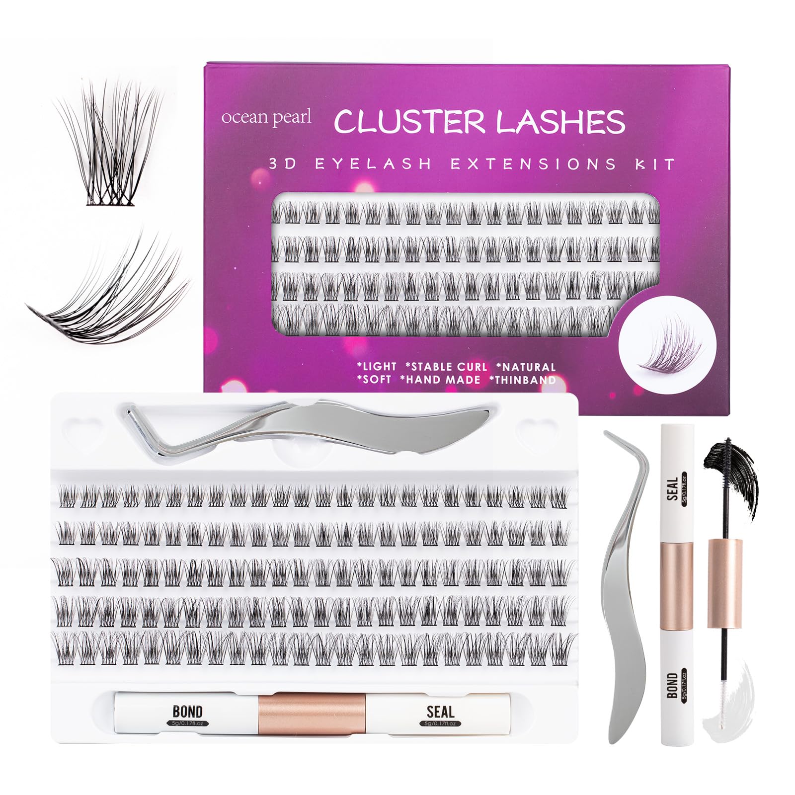 120 Pcs Extension Pestañas Postizas Individuales con Pegamento Pinza DIY Banda Delgada Tallo Ancho Reutilizables Suaves Naturales Ligeras Fáciles de Aplicar en Casa 10-16mm C/D Curl - OP20