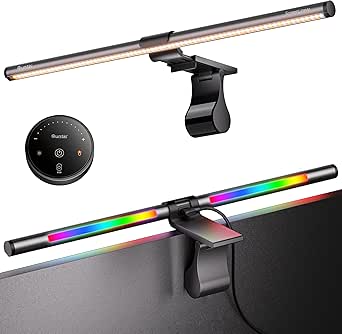 Quntis 51CM Lampade Monitor con Retroilluminazione RGB e Telecomando, 88+56 LEDs Luce Monitor, Barra Luminosa, Light Bar per PC, Accessori Gaming, Regalo Compleanno Uomo