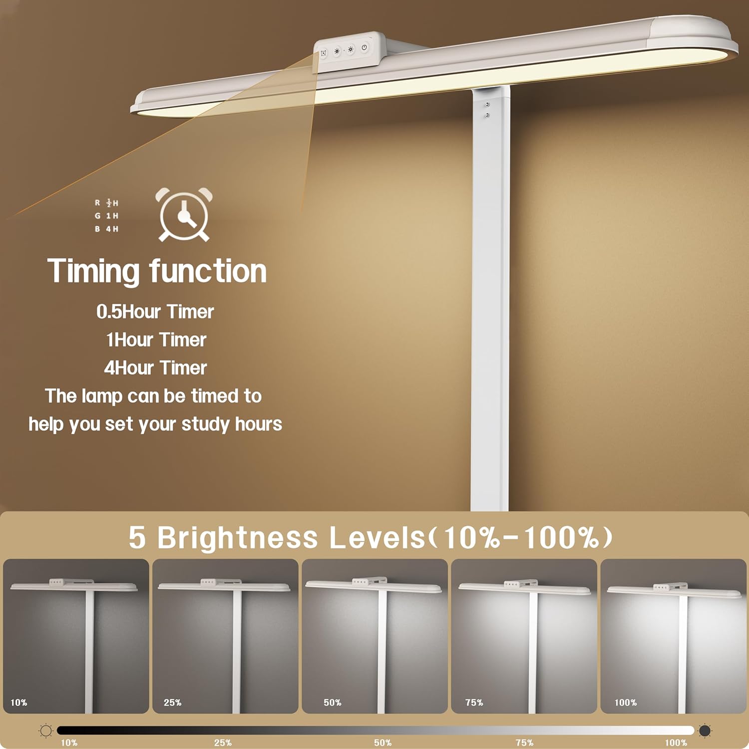 LED Desk Lamp for Home Office, Double Head Desk Lamp,24W Dimmable Desk Light 5 Color 5 Brightness Levels Office Lamp, Adjustable Gooseneck Office Light Eye Protection (White-Large Desk lamp) - Image 2
