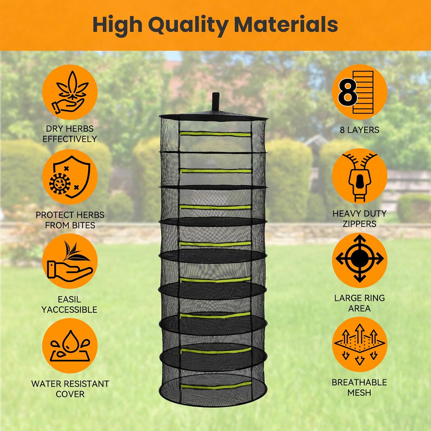 Herb Drying Rack - Mesh Drying Rack - Herb Drying Rack Hanging with Green Zipper & Garden Pruning Shears for Drying Herb - Hanging Drying Rack - Plant Drying Rack (6 Layers), Black, 12154