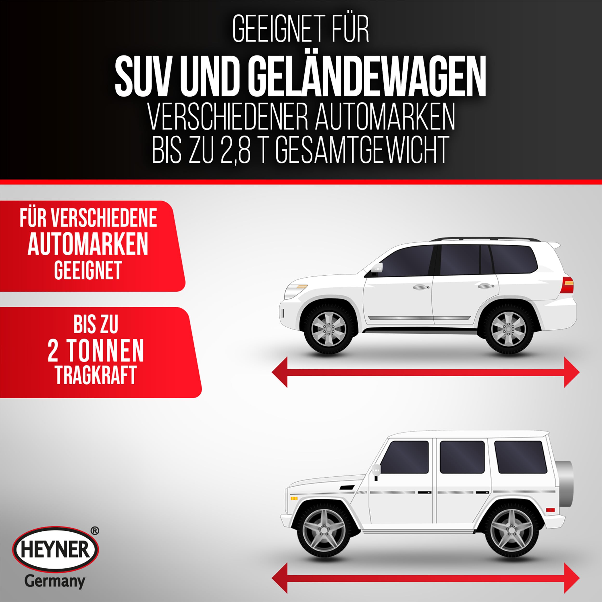 HEYNER® Podnośnik nożycowy 2 t do VW Transporter T6 (2015, FL 2019) – gumowa podkładka obracająca się o 360° z metalowym rdzeniem o grubości 4 mm, skok 98–442 mm, zapadka i korba 17 mm, przedłużka