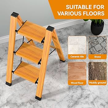 Scala A Pioli KULACO 3 Gradini | Pieghevole In Alluminio | Portatile E Antiscivolo