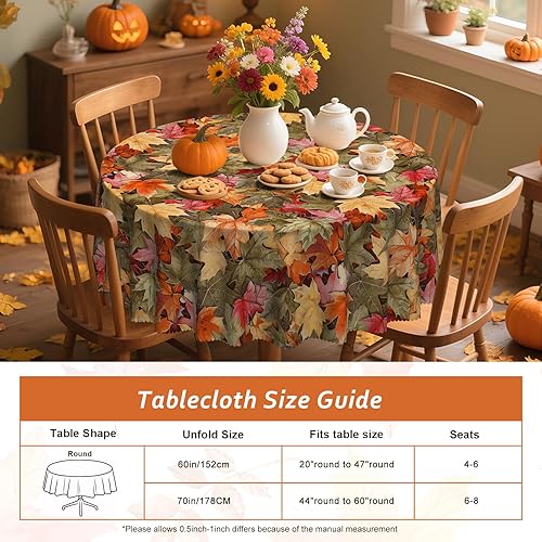 Miniatura 7 de Eikione Mantel de otoño de 60 pulgadas, mantel de hoja de arce, impermeable, sin arrugas, mantel de poliéster para pícnics de otoño, decoración de