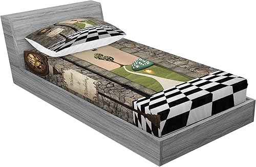 Miniatura 157 de Ambesonne Juego de sábanas bajeras y fundas de almohada occidentales, sombrero de vaquero con temática del salvaje oeste y cuerda de ganadería vieja