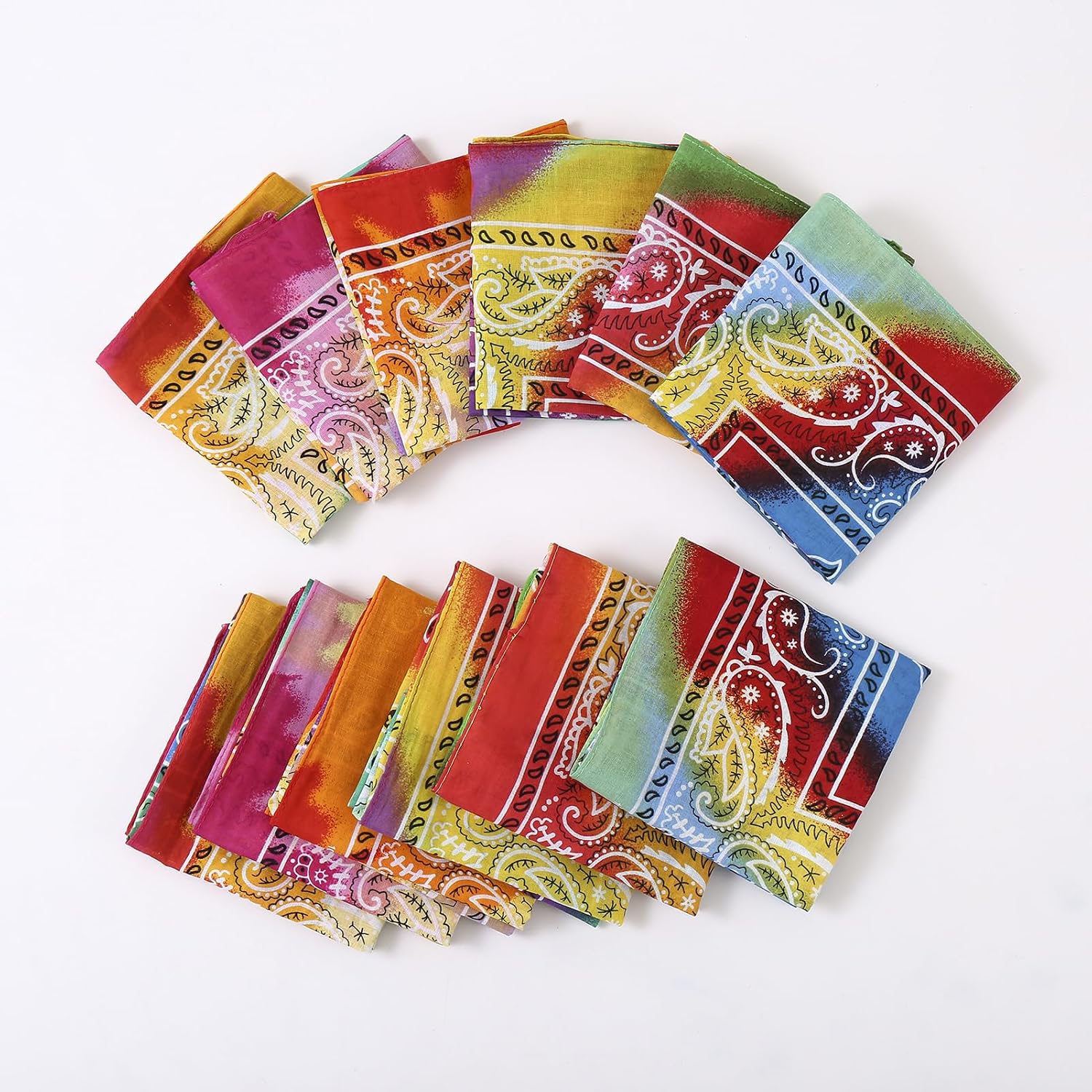 HOULIFE Tie Dye Bandanas Cotton Gradient Paisley Print Headbands Cowboy Rainbow Bandana Vintage Handkerchiefs for Men 12 PCS