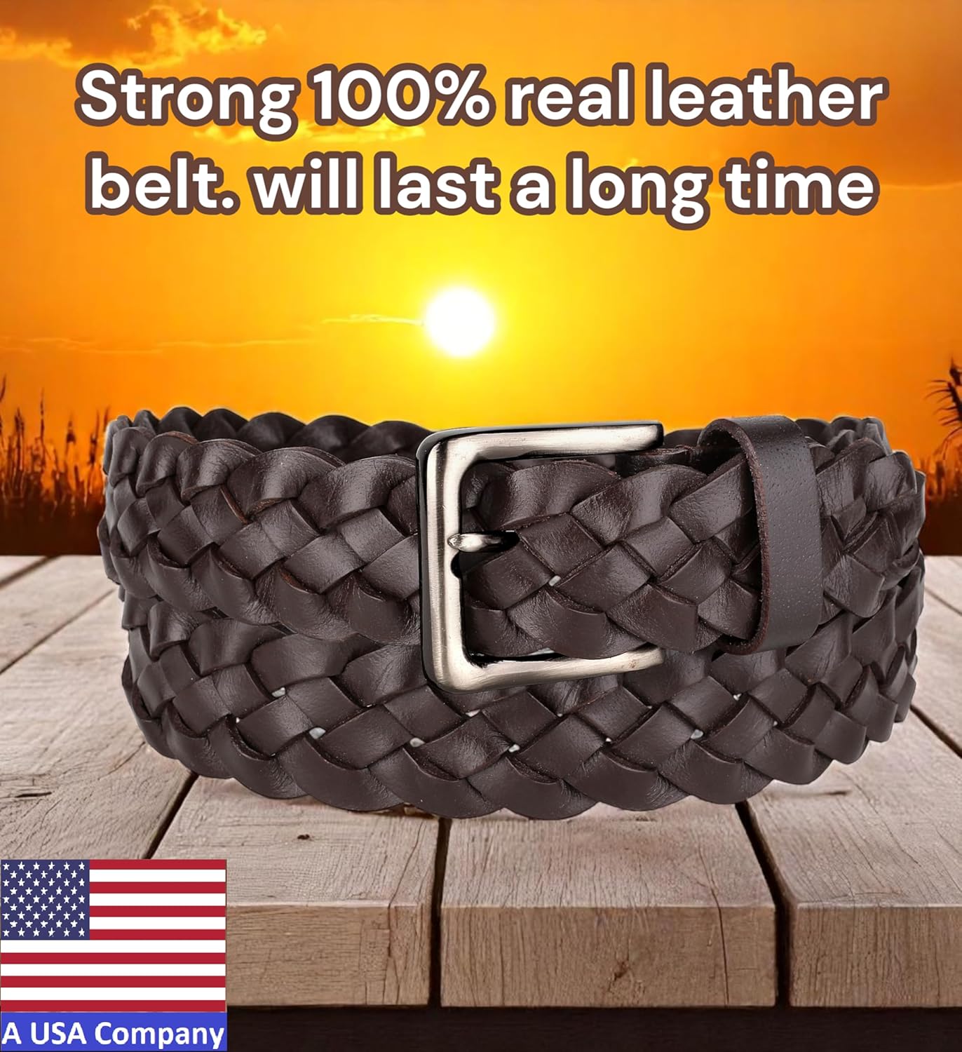 F&L CLASSIC Leather Braided Belts for Men - Mens Casual Woven Leather Belt for Dress Pants - Image 2