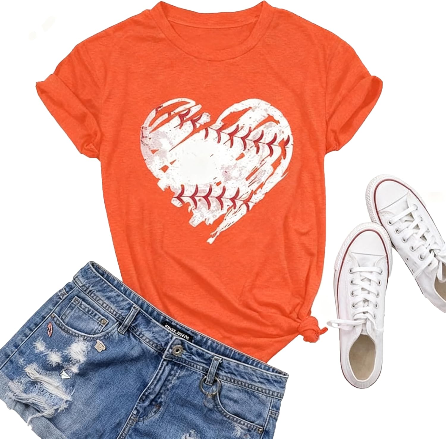 Women's Baseball Shirts Women Baseball Heart Graphic Tees Game Day Shirt Heart Printed Short Sleeve Tops - Image 4