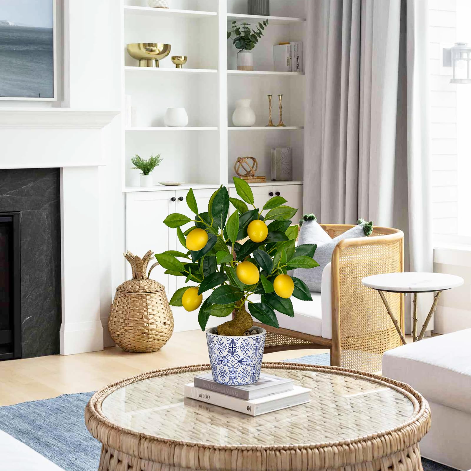 Hollyone Pianta artificiale di limone in vaso, pianta finta decorativa in vaso, piccolo albero di limone finto per camera da letto, soggiorno, bagno, scrivania, tavolo, cucina, decorazione per la casa